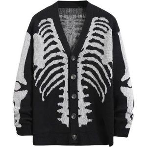 Halloween Cardigan Sweater Skeleton Bones Skull Gothic Outwear Coats Unisex